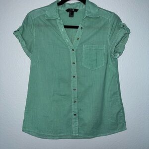 Forever 21 Green Striped Button Down Shirt